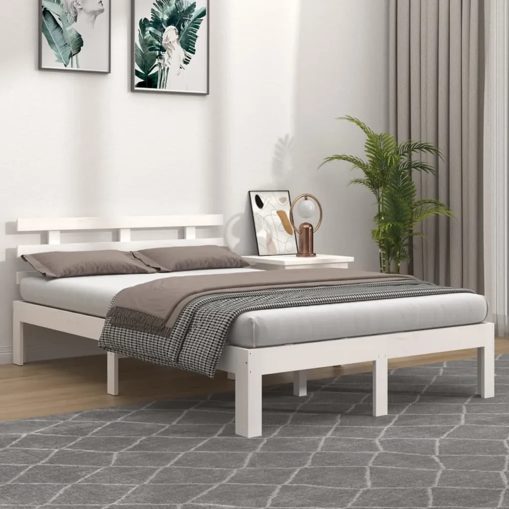 vidaXL Bedframe massief hout wit 180x200 cm 6FT Super King