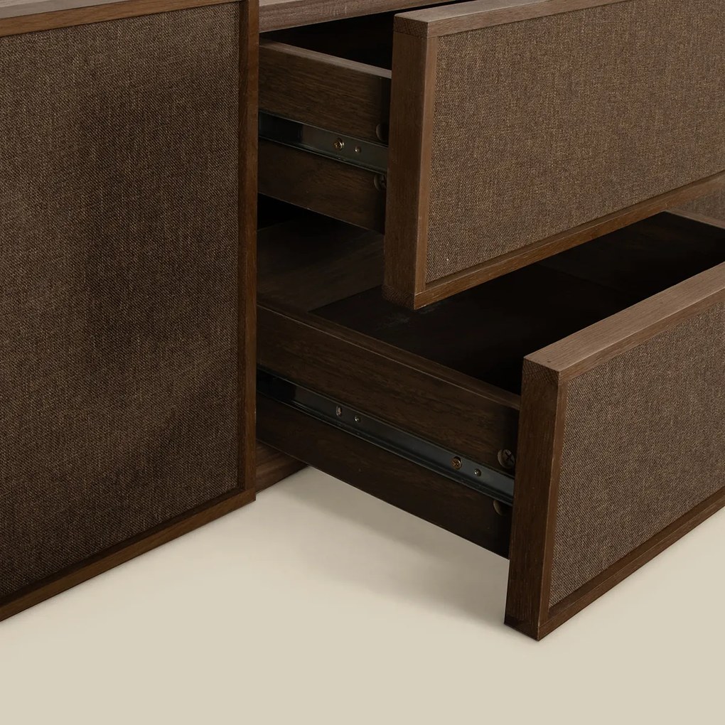 Walnoot Tv-meubel Met Stoffen Deuren 180 Cm - 180x40x40cm.