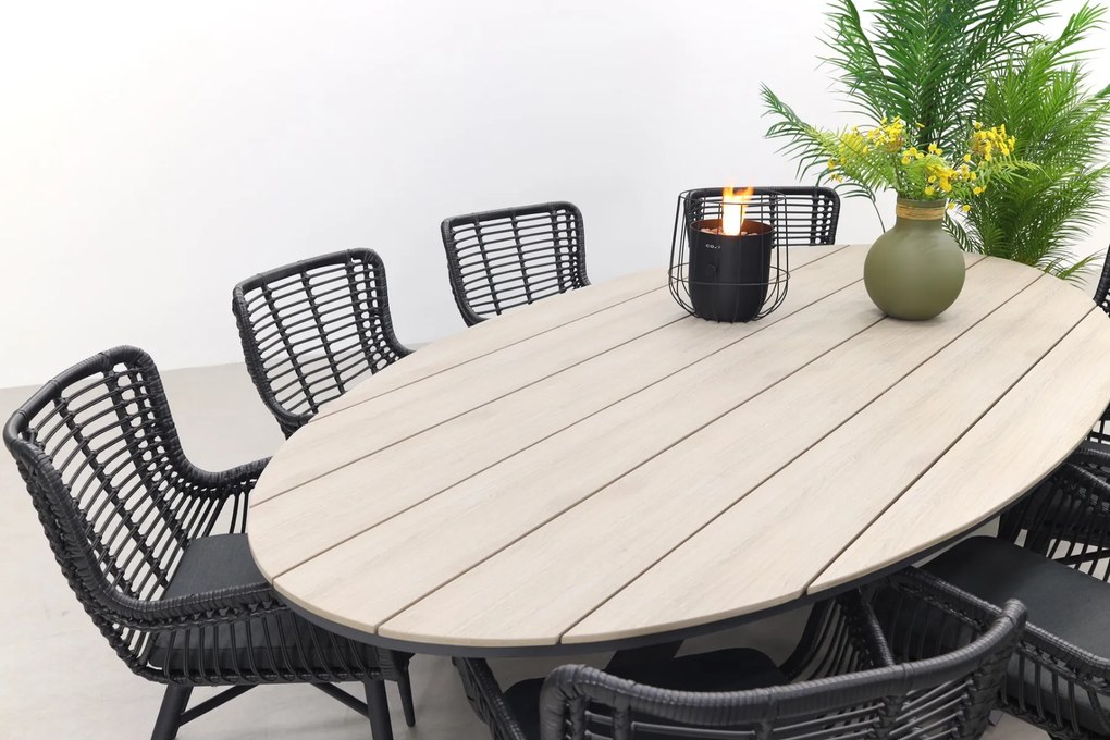 Jasmine Black/GI Edison 8-persoons dining tuinset 280x140 cm.