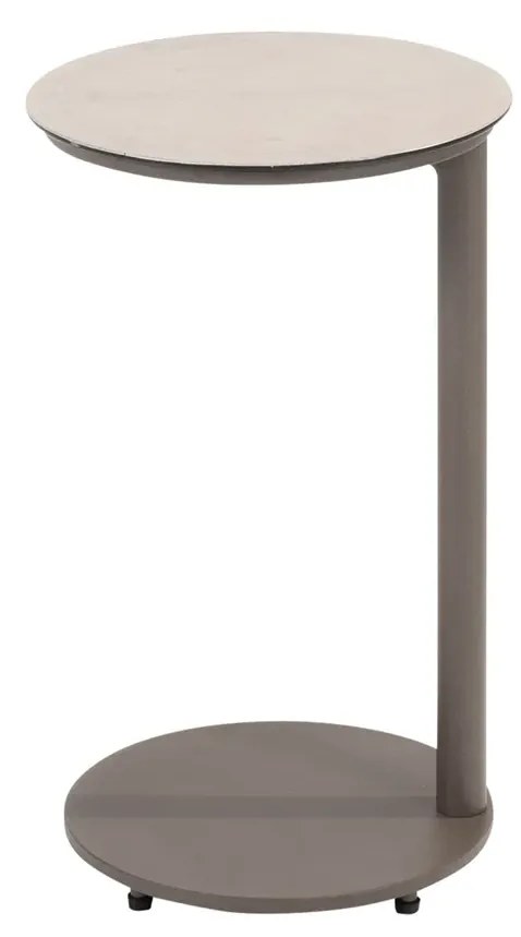 Taste by 4 Seasons Vic bijzettafel terre met geprint keramisch tafelblad Ø 30 cm (H 50 cm) Loungetafel bruin weerbestendig