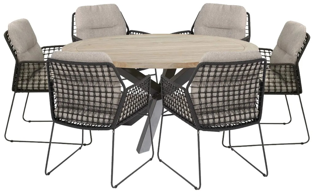 Taste by 4 Seasons Rhodos tuinset met Louvre tafel teak blad Ø 160 cm SALE  Tuinset    houtkleur weerbestendig