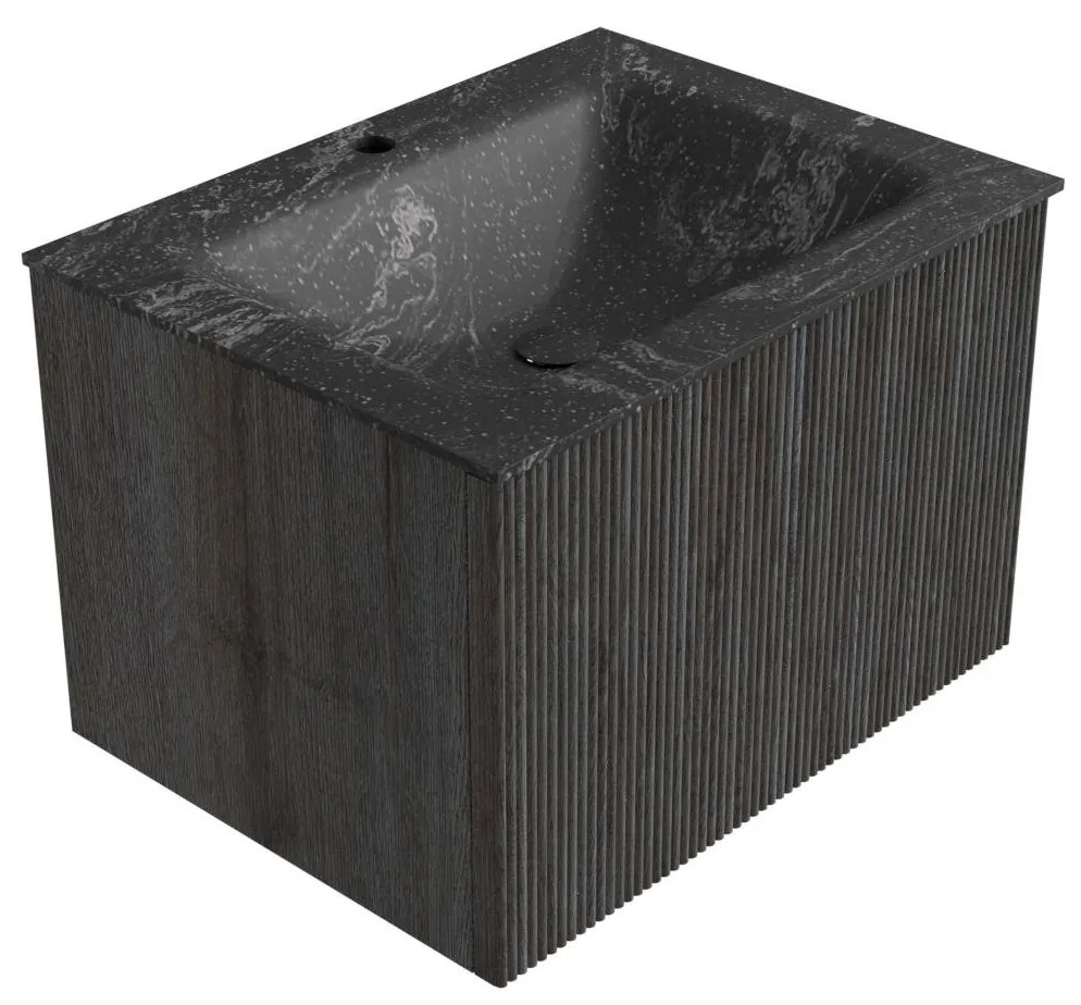 Mondiaz Kurve-dlux 60cm badmeubel shadow met 1 lade en wastafel cloud midden 1 kraangat lava