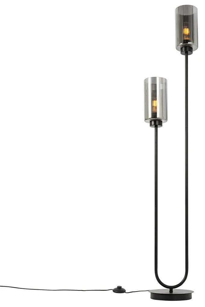 Smart vloerlamp zwart met smoke glas 2-lichts incl. 2 Wifi ST64 - Laura