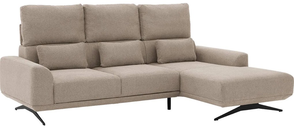 Goossens Excellent Bank Princess Met Elektrisch Uitschuifbaar Zitvlak beige, stof, 3-zits, elegant chic met chaise longue rechts