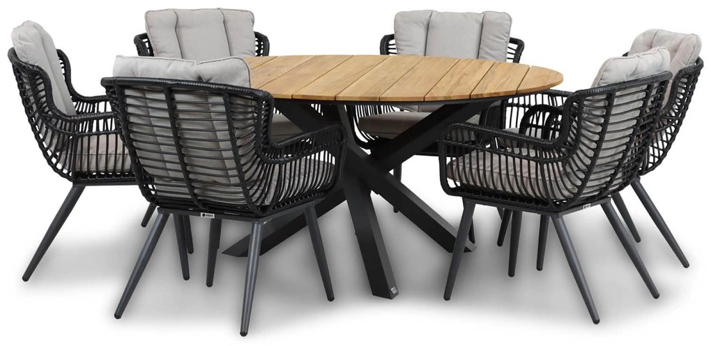 Tuinset Ronde Tuintafel 6 personen 150 cm Wicker/Aluminium/Aluminium/wicker Zwart Coco Azzano/Fabriano