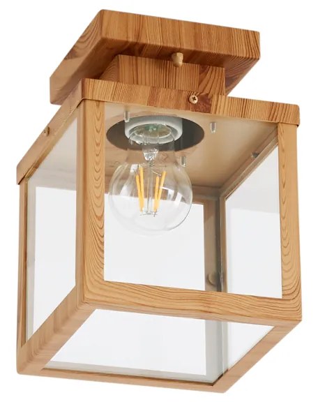 Industriële buitenplafondlamp hout met helder glas - Rotterdam