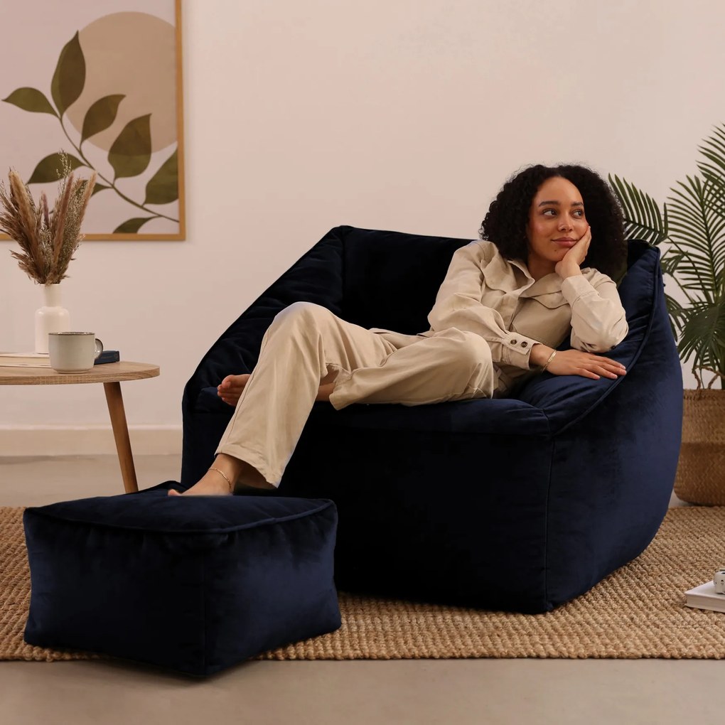Natalia Velvet Armchair Bean Bag + Footstool