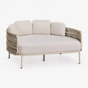 Dubbele Ligstoel Van Aluminium En Gevlochten Touw Met Kussens Tevary Tapioca Beige & Tela Beige Tapioca - Sklum