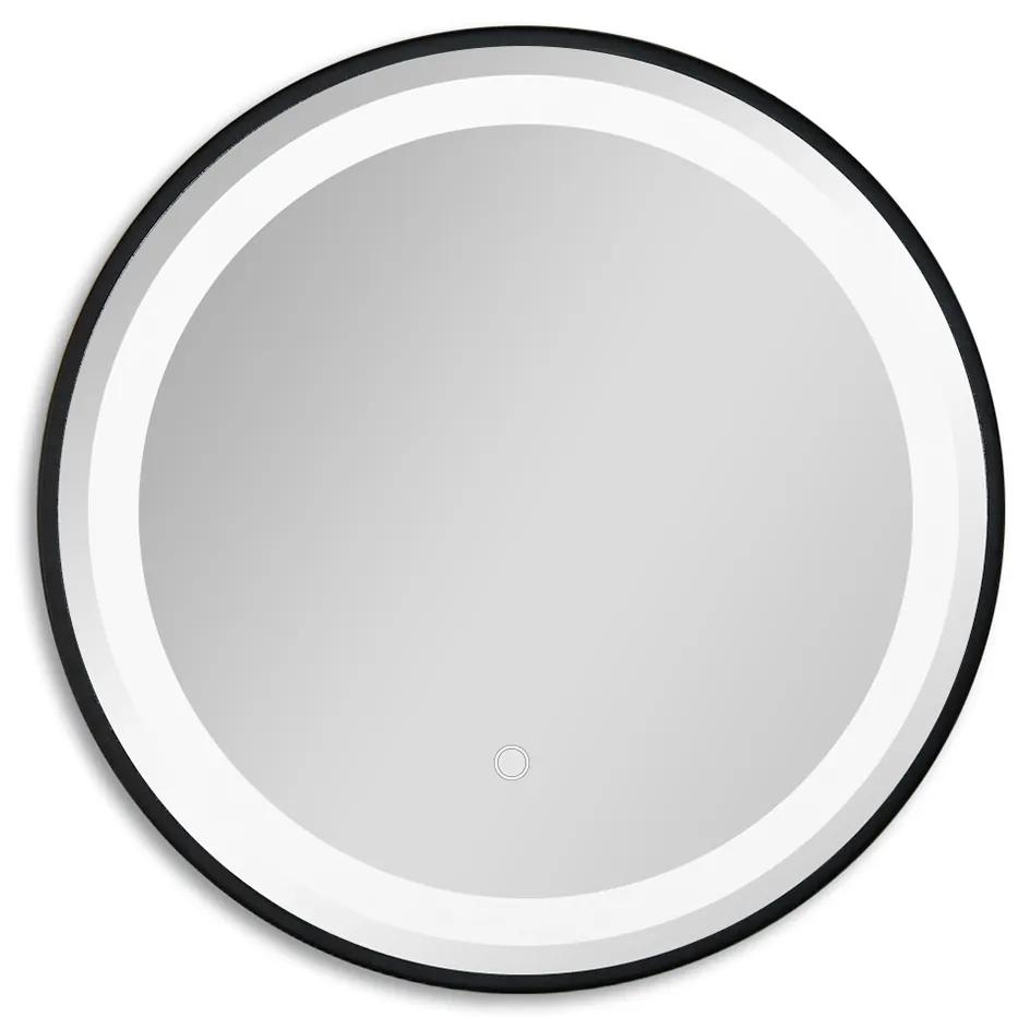 Badstuber Steel mat zwarte ronde spiegel 60cm met LED