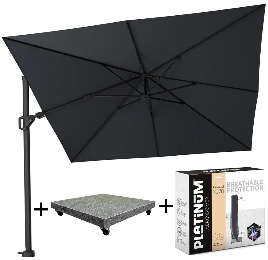 TROPICAL DEAL - Challenger T2 300x300 cm zwart met parasolvoet 90kg en hoes