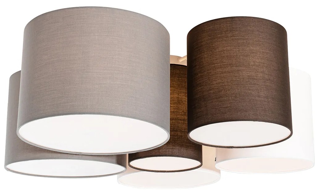 Plafondlamp wit grijs en bruin 6-lichts - Multidrum