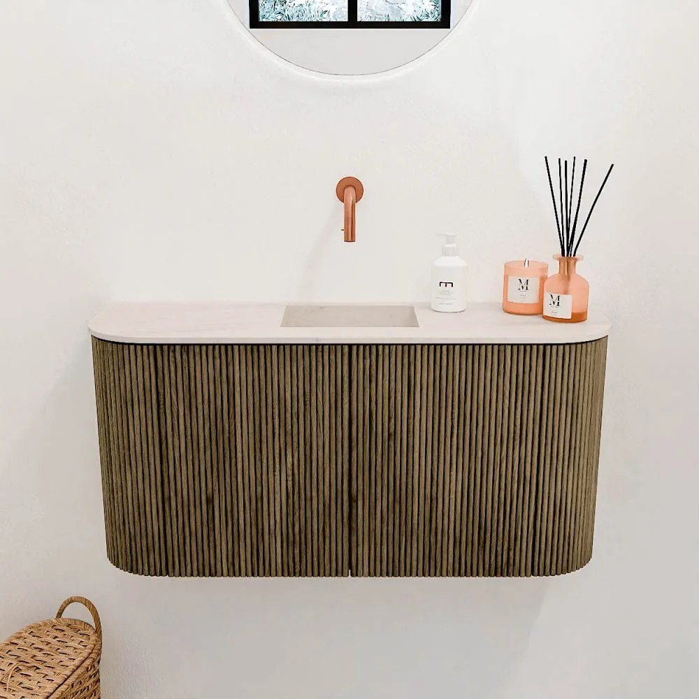 Mondiaz Joya DLux 85cm toiletmeubel ronding links/rechts dusk met wastafel faye midden zonder kraangat meli