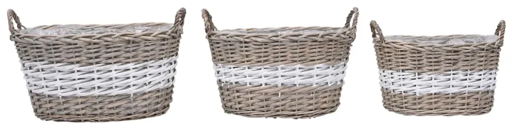 vidaXL Plantenbakken verhoogd 3 st wicker met PE-voering