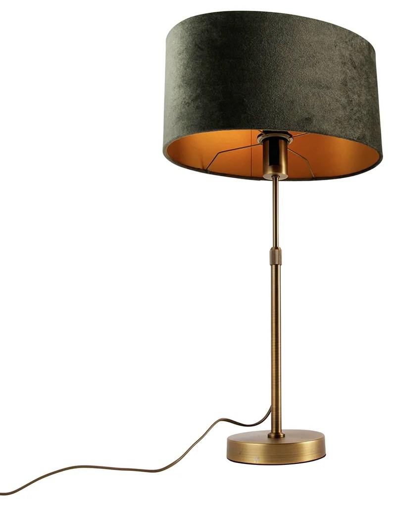 Tafellamp brons met ovale velours kap groen 35cm - Parte Modern, Klassiek / Antiek E27 Binnenverlichting Lamp