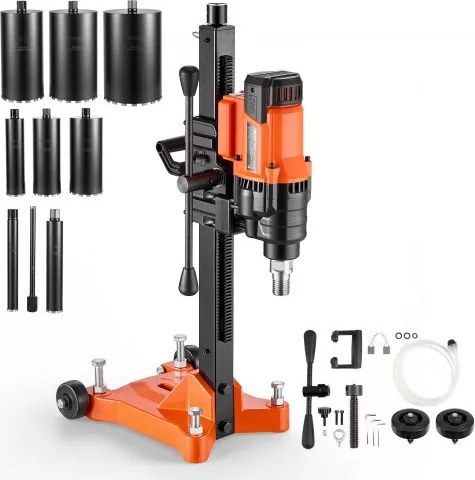 VEVOR Diamantkernboormachine 2500 W, droog/nat, 20-202 mm, voor beton, baksteen, keramische tegels, asfalt, marmeren vloeren, incl. 8 boren, rolstatief en draaghendel, 800 tpm, UNC1 1/4-7 schroefdraad