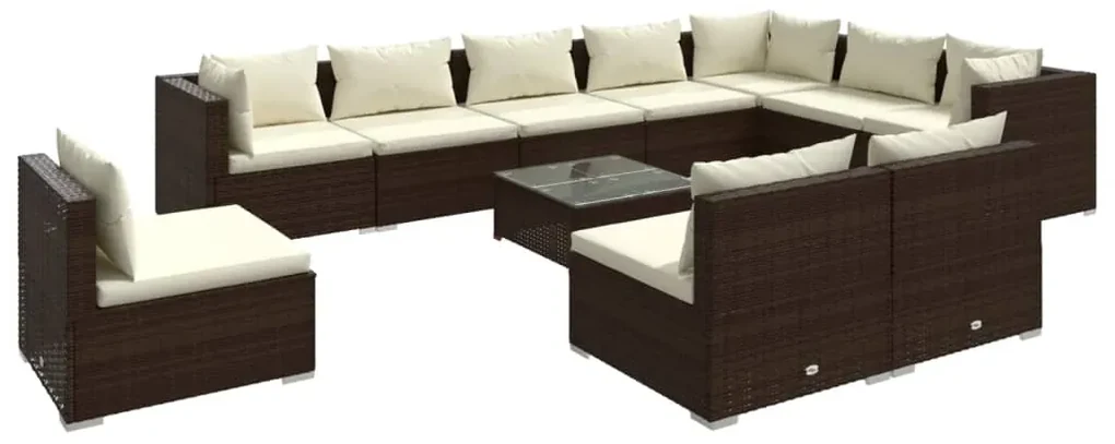 vidaXL 11-delige Loungeset met kussens poly rattan bruin
