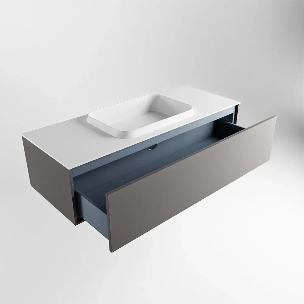 Mondiaz Erin 120cm badmeubel Dark Grey met 1 lade en witte wastafel midden 1 kraangat