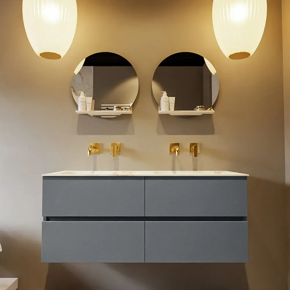 Mondiaz Vica DLux badmeubel 120cm plata 4 lades met wastafel frappe dubbel zonder kraangat