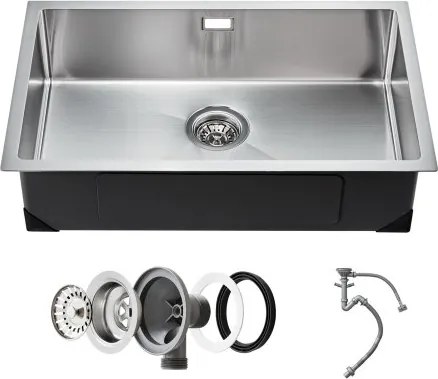 VEVOR Keuken Spoelbak Inbouw Spoelbak 70 x 43 x 19 cm Gemaakt van Roestvrij Staal Spoelbakken Onderbouw Spoelbakken, Enkele Kom met Accessoires, Huishoudelijke Spoelbak voor RV Voorbereiding Keukenbar