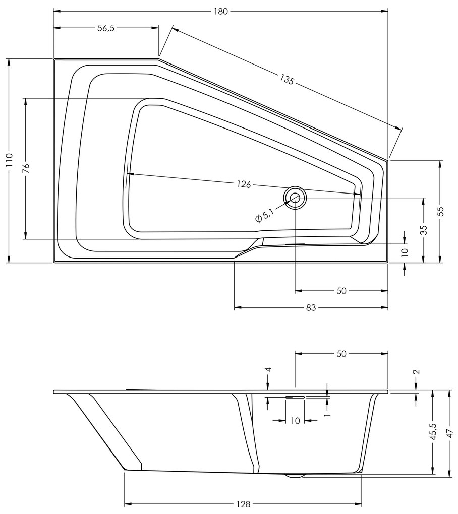 Riho Rethink Space inbouw ligbad 180x110cm links wit glans