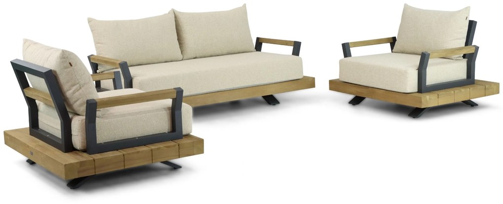 Stoel en Bank Loungeset 4 personen Aluminium/Teak Old teak greywash  Santika Furniture Santika