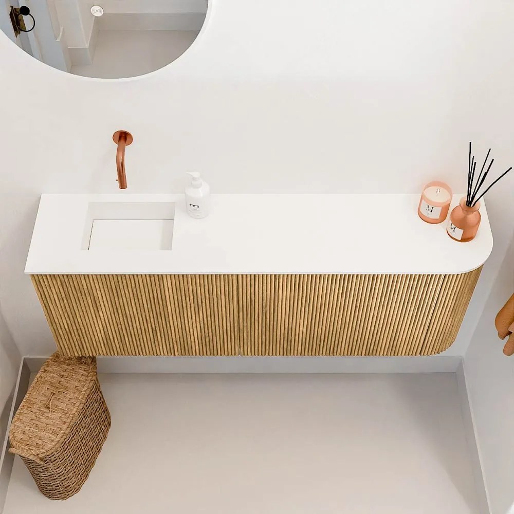 Mondiaz Joya 110cm toiletmeubel ronding rechts oak met wastafel faye links zonder kraangat talc