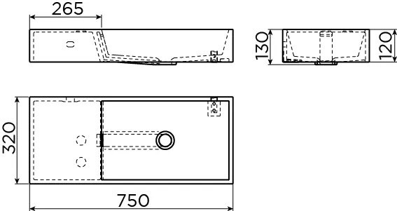 Clou Wash Me wastafel solid surface 75cm links wit mat