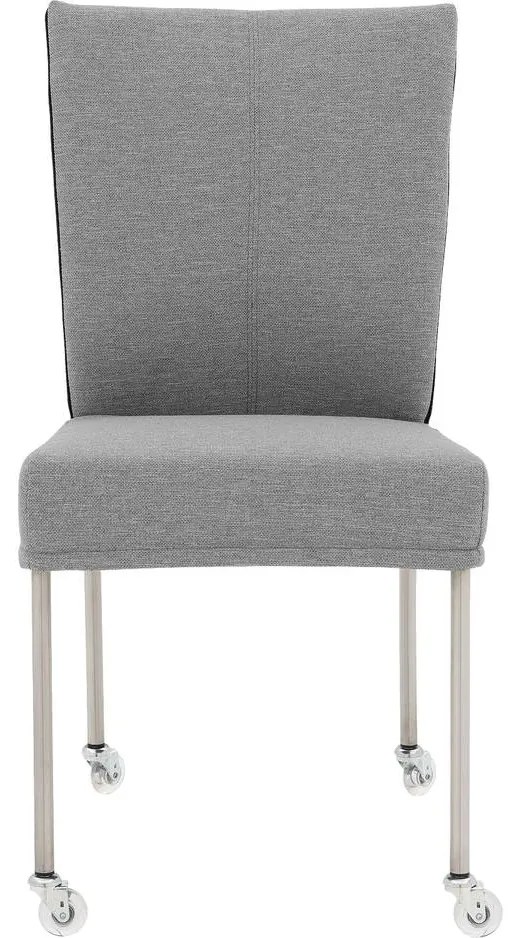 Goossens Eetkamerstoel Funk RVS Poten grijs stof leuning en Transparant skater wiel met rvs kapmet wielen, modern design