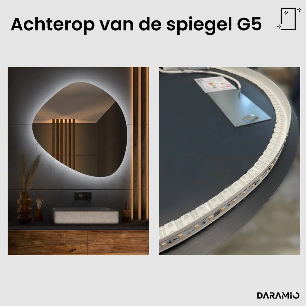 Kiezelvormige spiegel met LED-verlichting G5