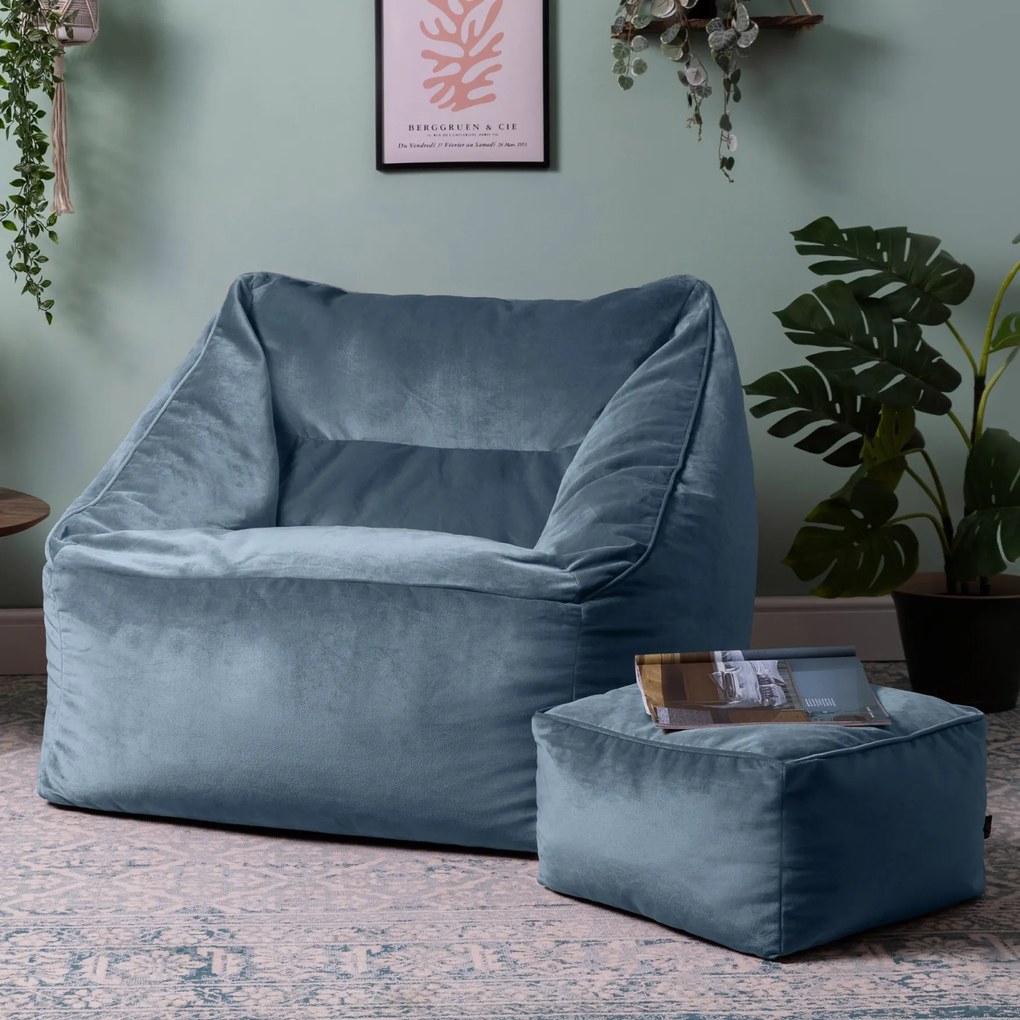 Natalia Velvet Armchair Bean Bag + Footstool
