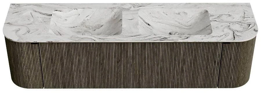 Mondiaz Kurve-dlux 170cm badmeubel ronding links/rechts shadow met 1 lade en 2 deuren en wastafel leaf dubbel 2 kraangaten glace