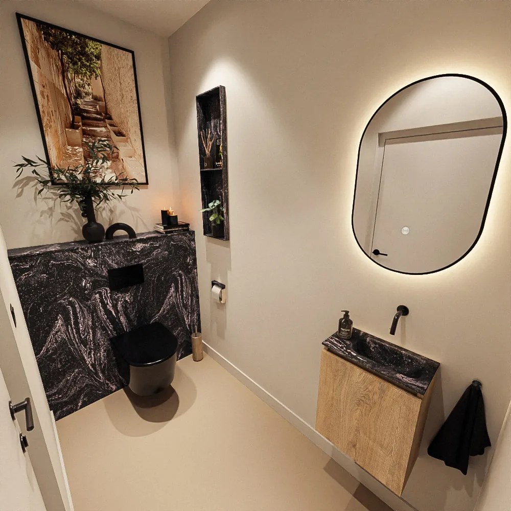 Mondiaz Ture DLux toiletmeubel 40cm washed oak met wastafel lava rechts zonder kraangat