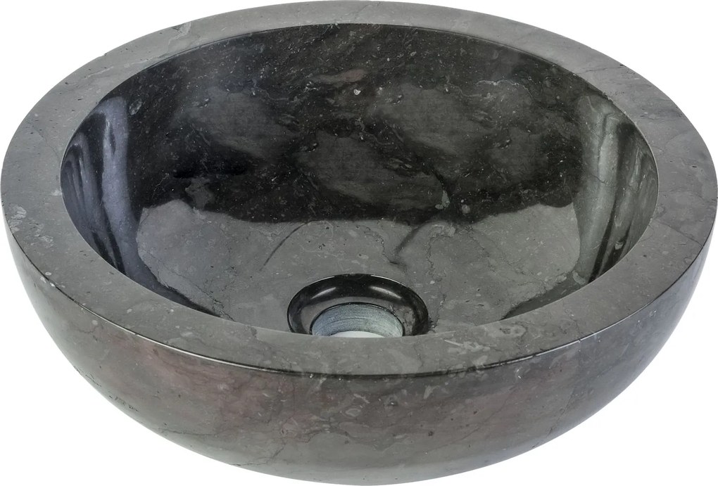Sanigoods Ellie waskom rond gepolijst 35x12cm zwart marmer