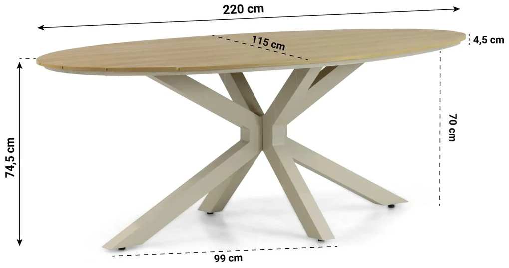 Dining Tuintafel ovaal 220 x 115 cm Aluminium/Polywood (teakfinish) Taupe Matara
