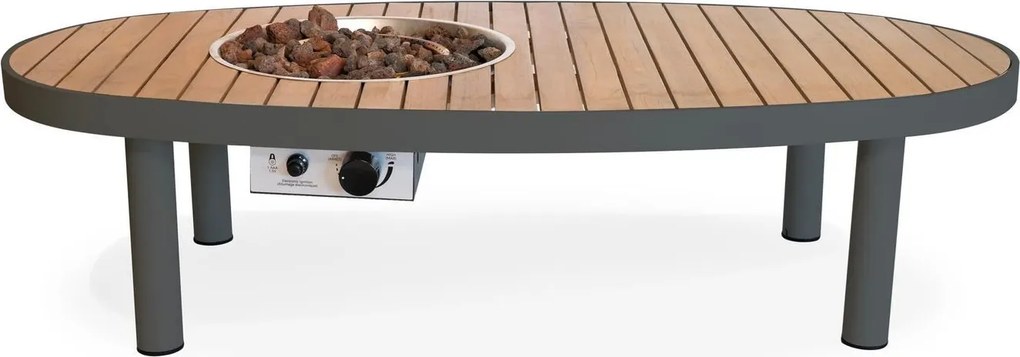 Happy Cocooning Riviera 140 Vuurtafel - 140x74cm - Smokey Anthracite - Ovaal Aluminium &amp; Acacia