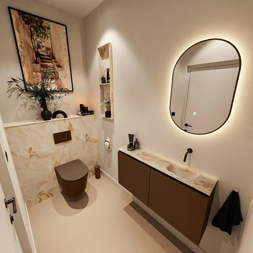 Mondiaz Ture DLux toiletmeubel 100cm rust met wastafel frappe rechts zonder kraangat