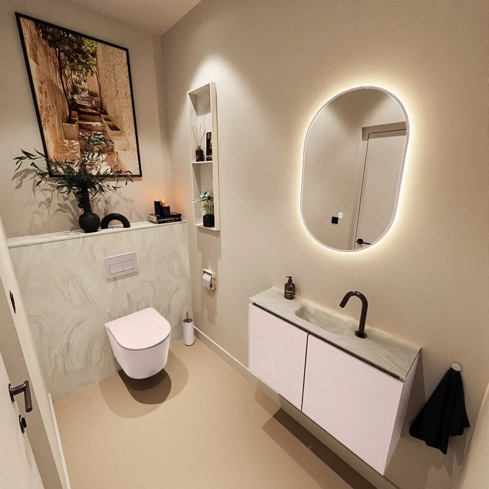 Mondiaz Ture DLux toiletmeubel 80cm rosee met wastafel ostra midden met kraangat