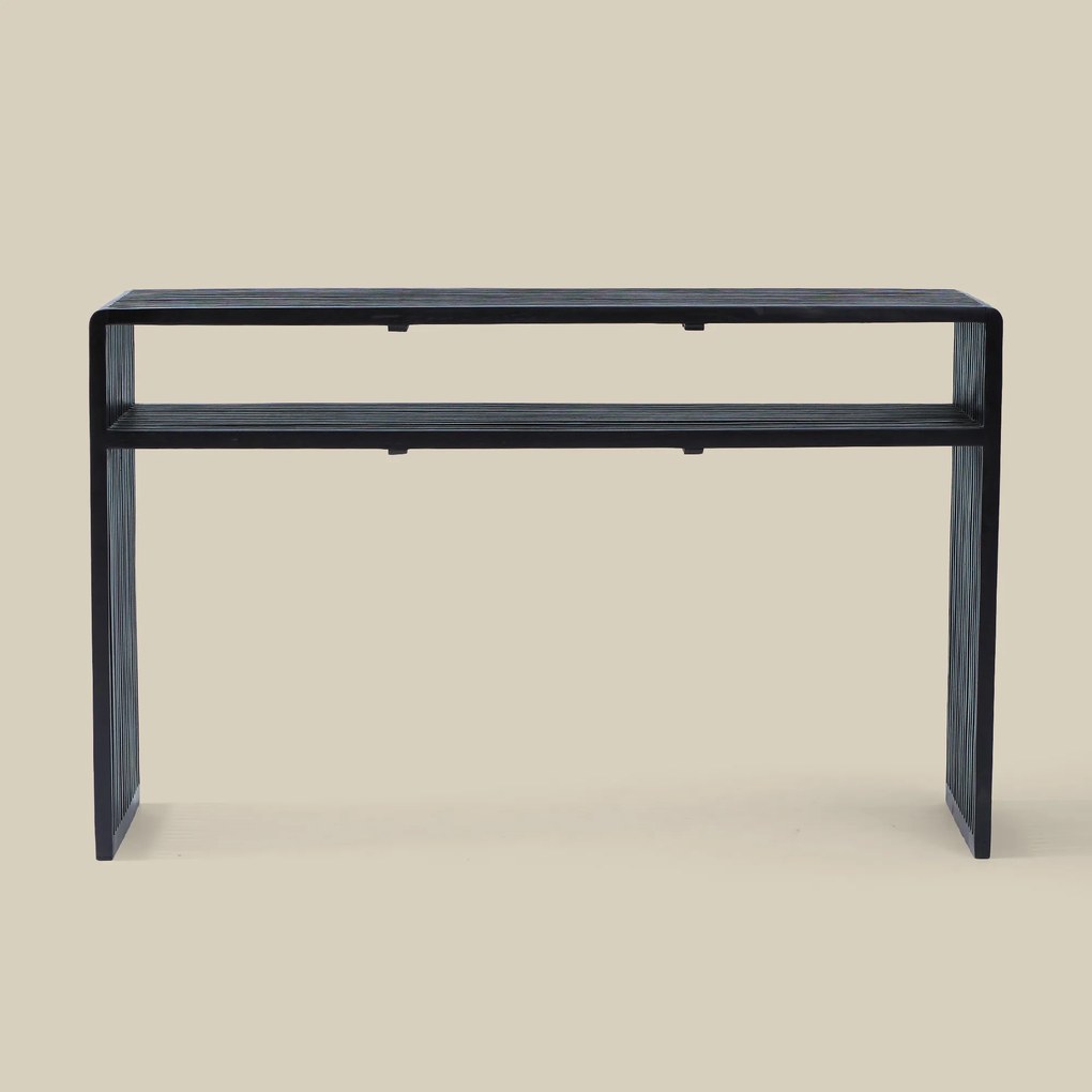 Wandtafel Zwarte Teak Latjes - 130 X 30cm.