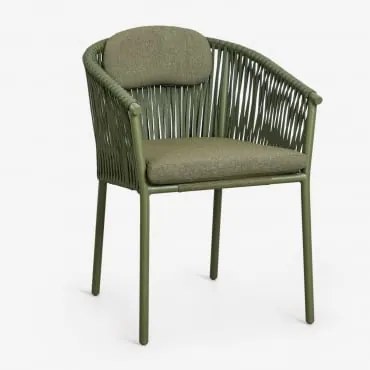 Set Van 4 Stapelbare Tuinstoelen Met Armleuningen Van Aluminium En Gevlochten Touw Ondina Groen – Intens Olijf - Sklum