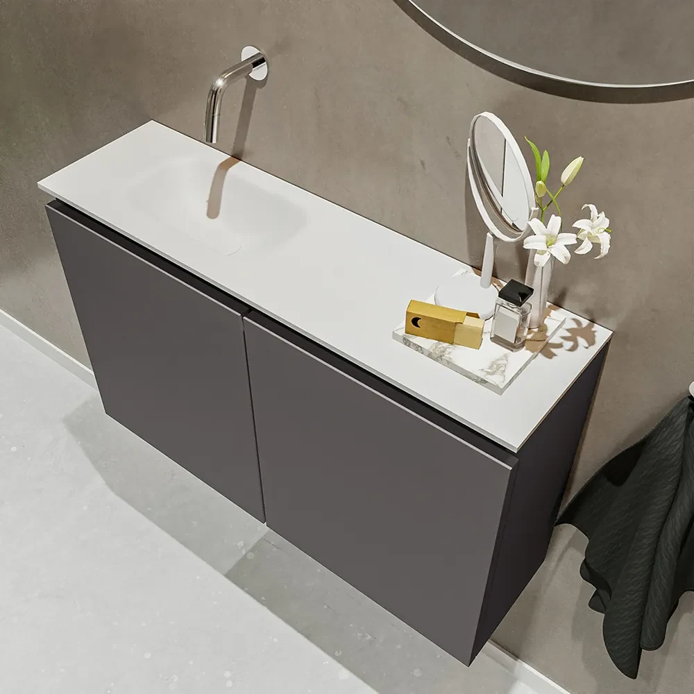 Mondiaz Ture 80cm toiletmeubel dark grey met wastafel talc links geen kraangat