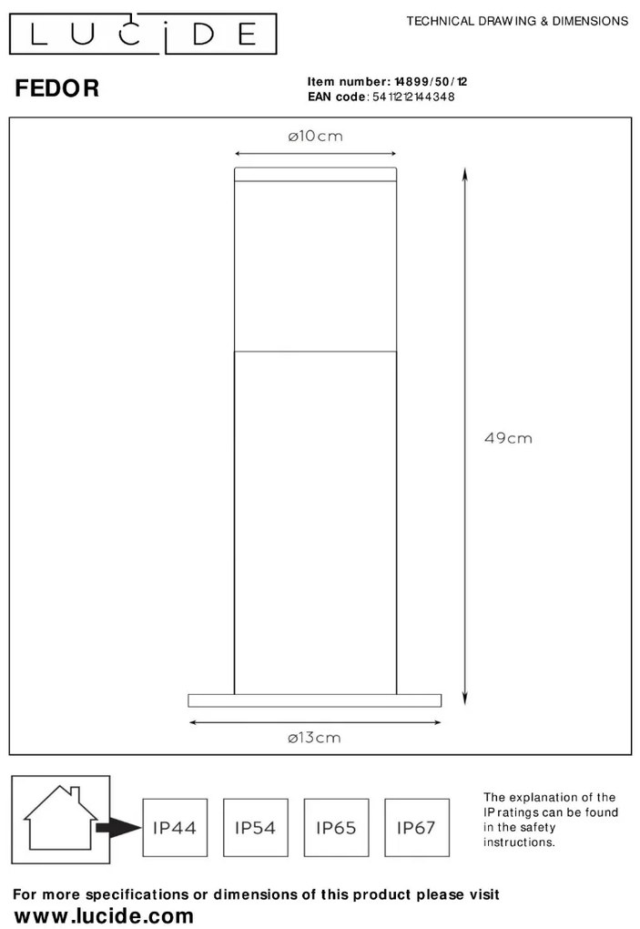 Lucide Fedor sokkellamp 40W 50cm chroom mat