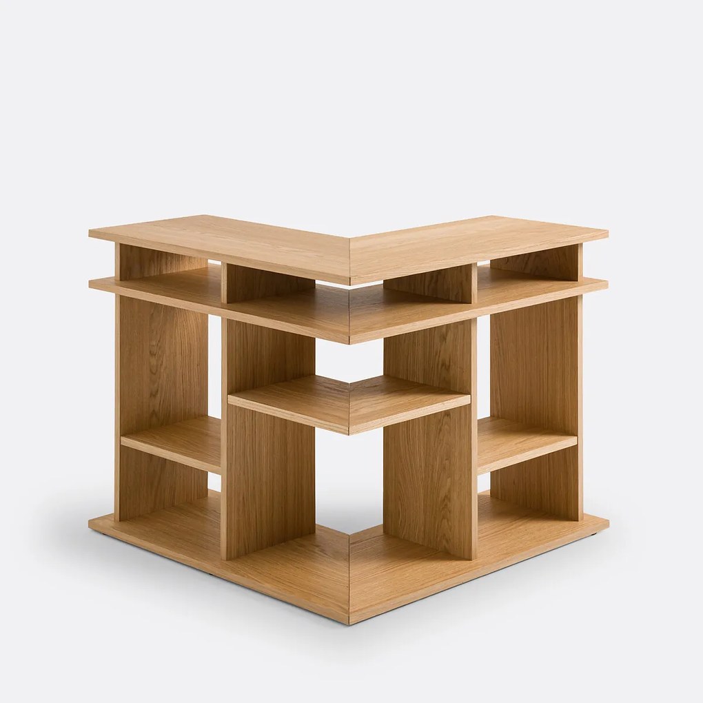 Hoekboekenkast, voor tegen de achterkant van een bank, ABAC