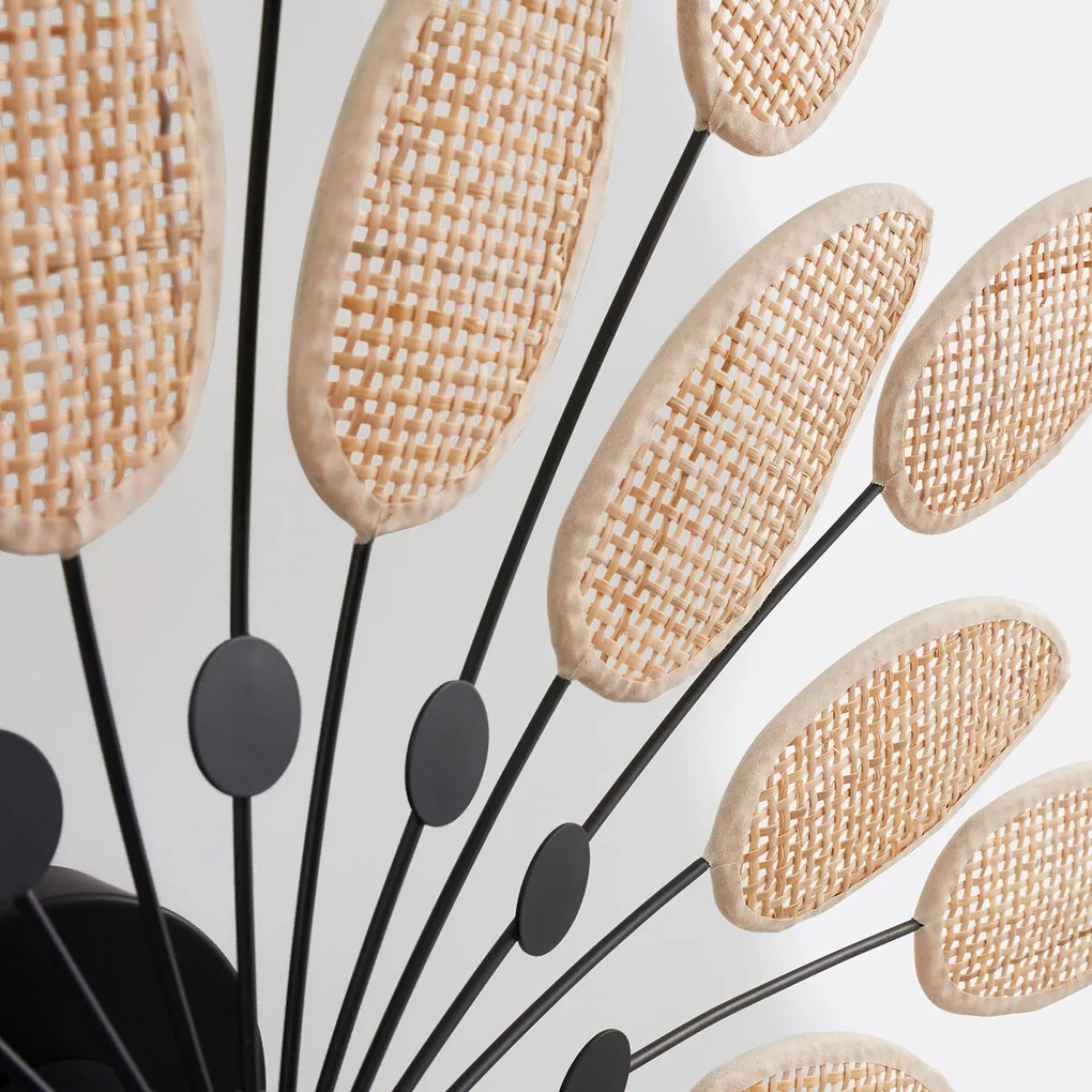 Wand- of plafondlamp in staal en riet, diameter 71,5 cm, LÉONIE