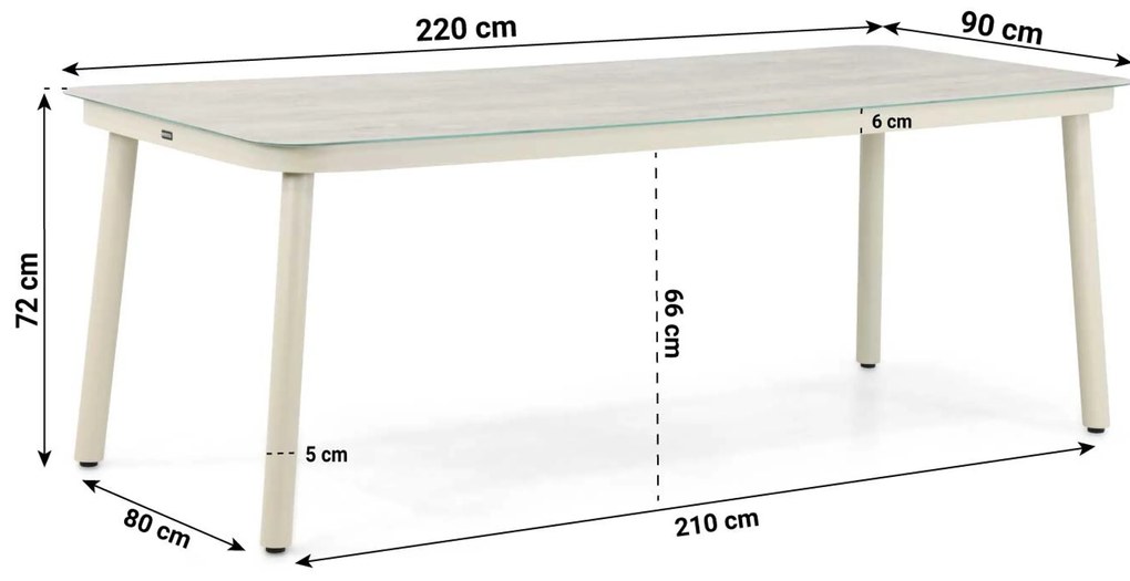 Tuinset 6 personen 220 cm Kunststof Taupe Domani Furniture Toscano/Tavano