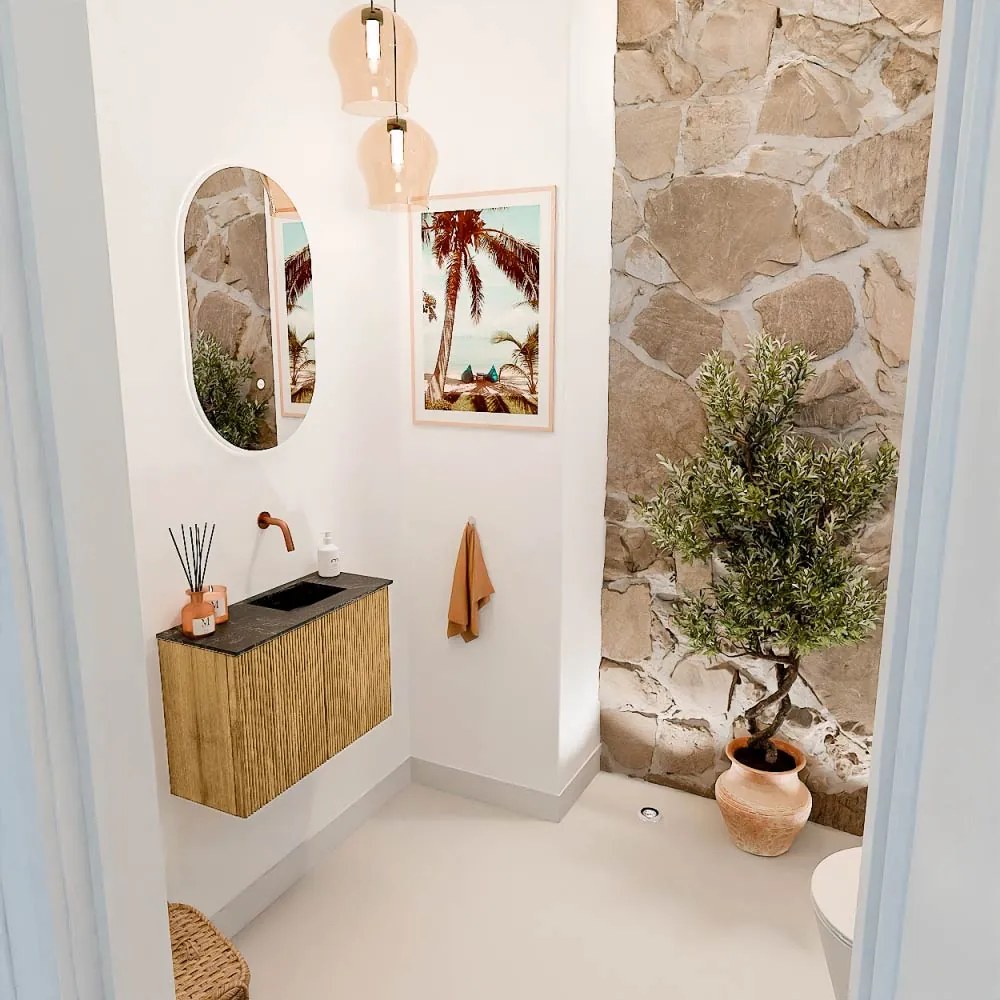 Mondiaz Joya DLux 60cm toiletmeubel oak met wastafel faye rechts zonder kraangat lava