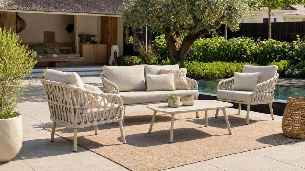Stoel en Bank Loungeset 4 personen Rope Zand/Beige Coco Serra