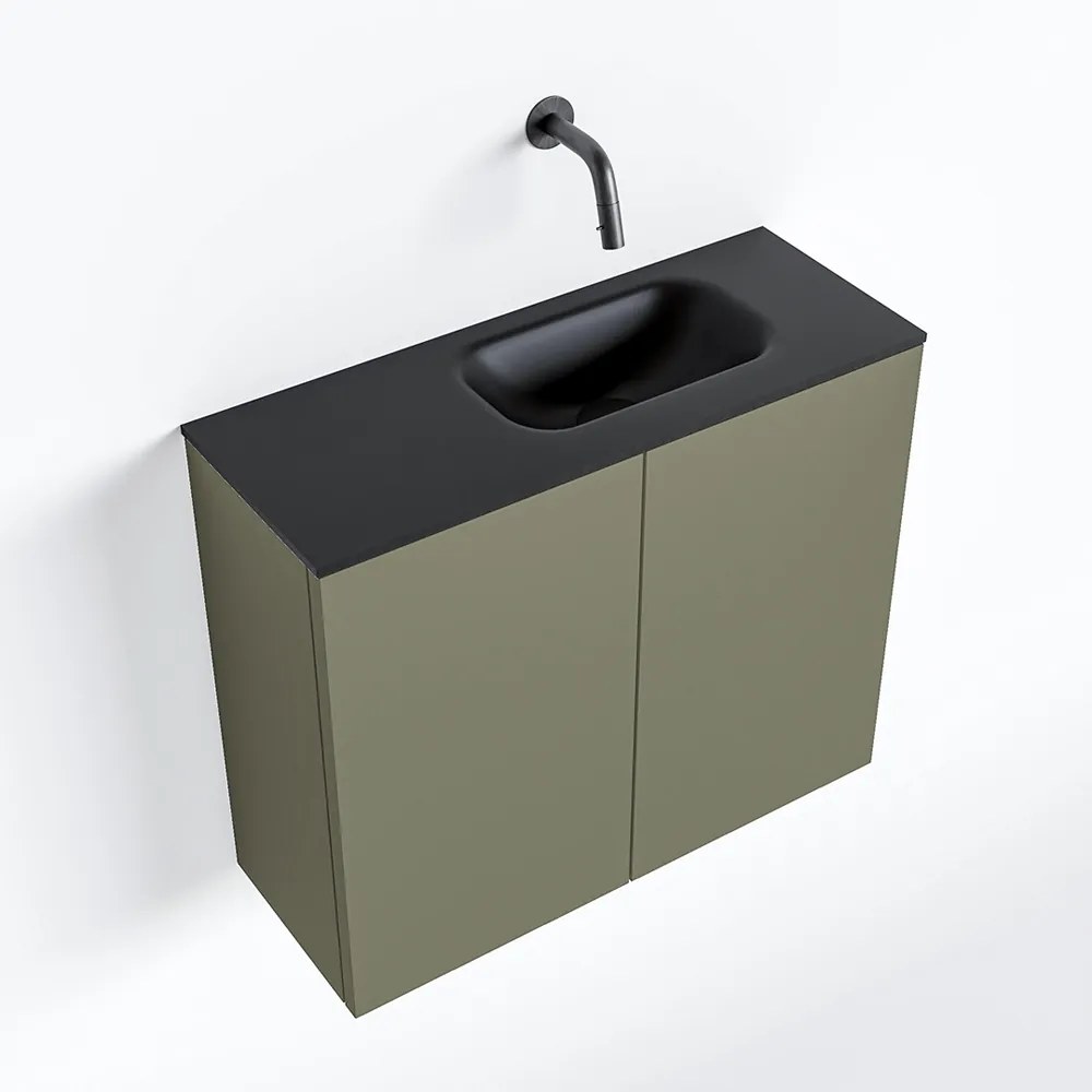 Zaro Polly toiletmeubel 60cm army met zwarte wastafel zonder kraangat rechts