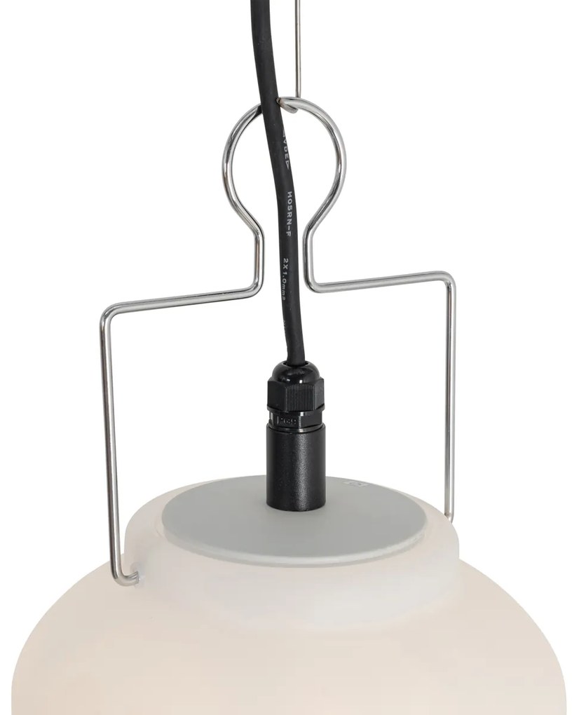 Buiten hanglamp wit 20 cm met stekker IP44 - Pion Modern E27 IP44 Buitenverlichting rond