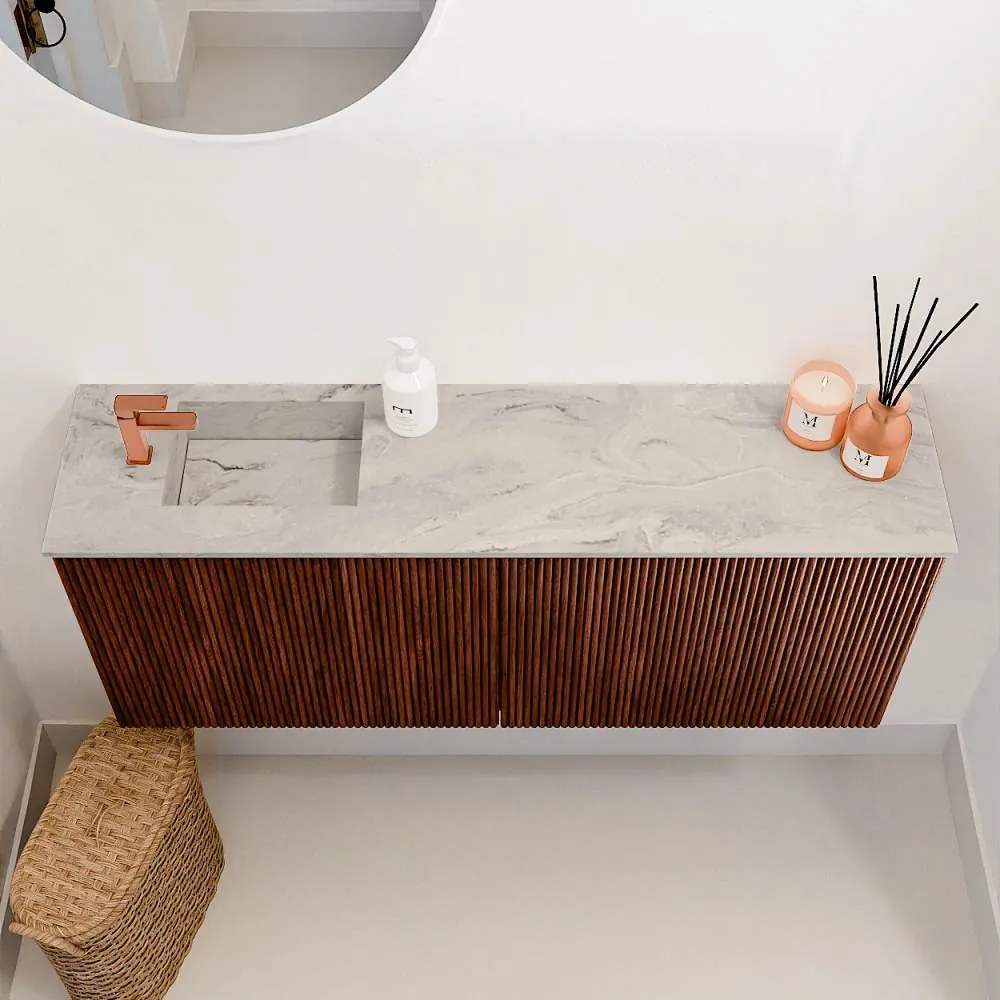 Mondiaz Joya DLux 100cm toiletmeubel ruby met wastafel faye links 1 kraangat glace