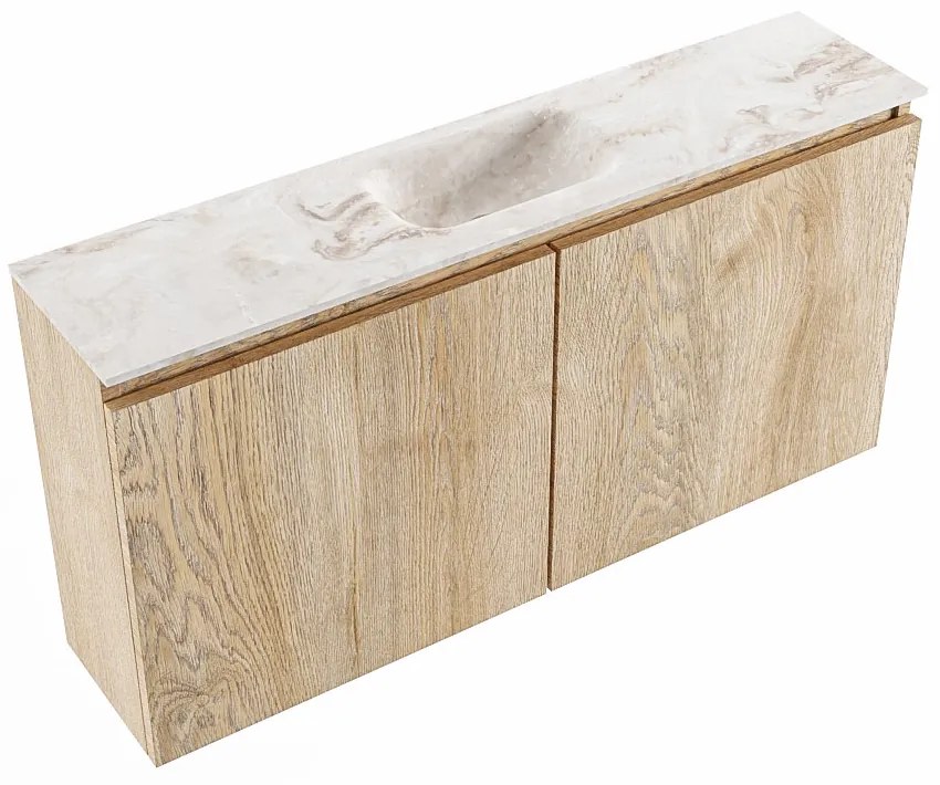 Mondiaz Ture DLux toiletmeubel 100cm washed oak met wastafel frappe midden zonder kraangat